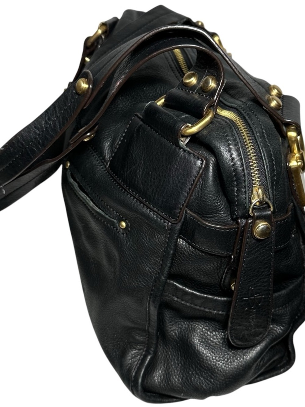 b. makowsky Black Leather Gold Logo Hardware Montgomery Shoulder Satchel Bag - Picture 7 of 14